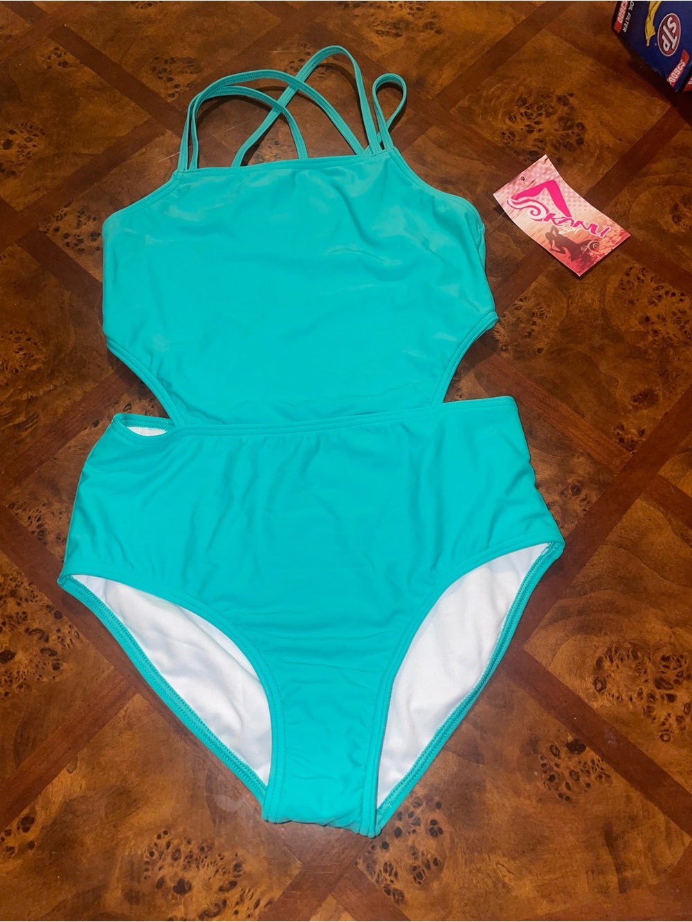 Kanu Surf Girls' Aqua Criss-Cross One-Piece Swimsuit - Picture 2 of 3